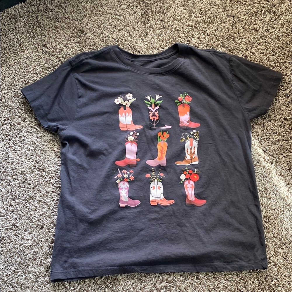 Graphic Tee with Floral Boot Design